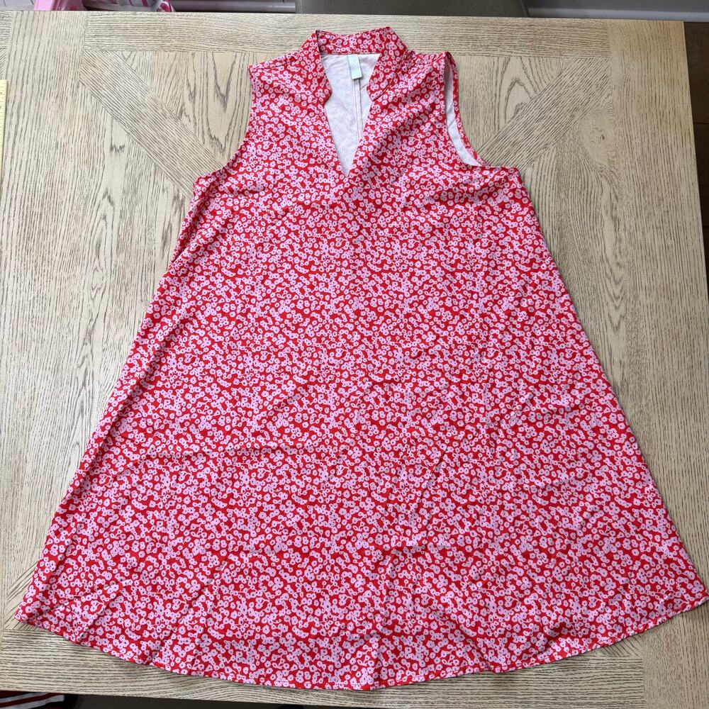Noracora Red Floral Sleeveless Stand Up Collar Dress Medium